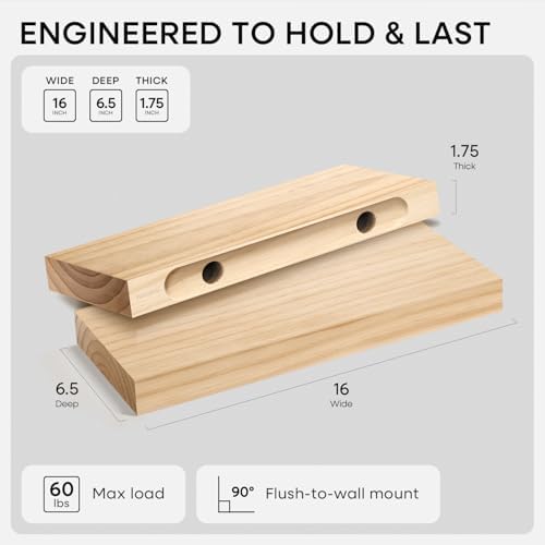 Homeforia 16 Inch Floating Shelves, High-End Solid Pine Wood, Set of 4 - Image 2