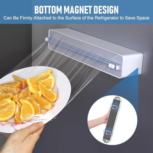 Refillable Magnetic Plastic Wrap Dispenser with Slide Cutter, Sturdy Food Cling Film Cutter, Press and Seal Wrap, 12" x 328' Roll BPA Free - Image 4