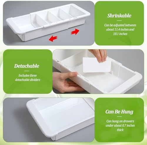 3 Pcs Expandable Drawer Organizer, Adjustable Drawer Organizer Trays Expandable Plastic Dividers Storage for Office Bathroom Bedroom Kitchen Desk (White) - Image 3
