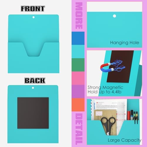 MFTEK Magnetic File Holder 6 Pockets Paper Holder, Hanging File Organizer Office Supplies Storage for Cabinets, Whiteboard, Magnetic Mail Letter Folder for Refrigerator (Light Color-Mix) - Image 3