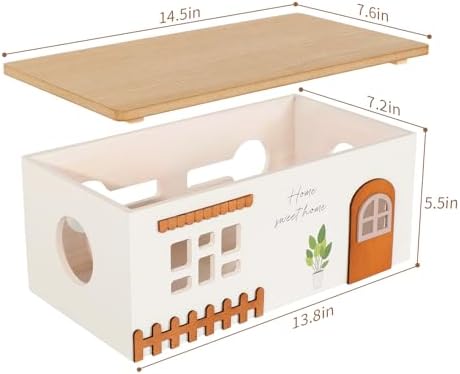 Cable Management Box, Wood Extension Cord Organizer, Handmade Power Strip Box for TV Computer Wire USB Hub System, Surge Protector Cord Hider Box on Desk or Floor (Large) - Image 2