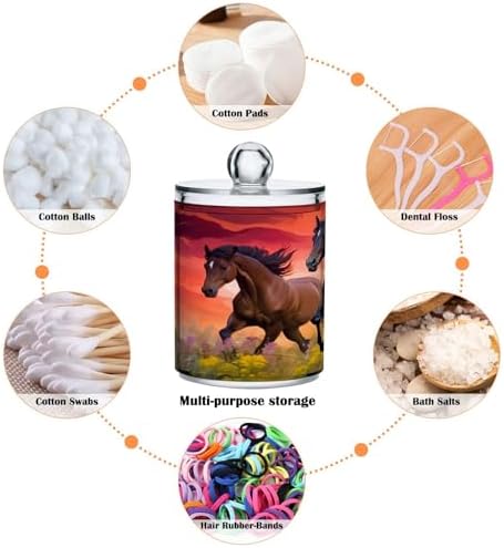 Horse Riders in The Sunset 4 Pack Clear Plastic Qtip Holder Dispenser Set,Bathroom Storage Canister for Cotton Swabs, Balls, Dental Floss,Pads,Organize with Apothecary Jars - Image 4