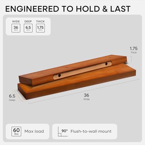Homeforia 36 Inch Floating Shelves, High-End Solid Pine Wood, Set of 4 - Image 2