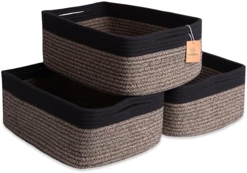 Woven Rope Baskets for Organizing, 3 Pack, 15.5 x 11 x 5.5" Storage Bins by NaturalCozy