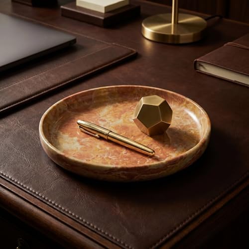 YKAJO Caramel Gold Round Marble Tray, 10" Deep Catchall Vanity Organizer - Image 6