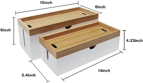 Bamboo Cable Management Box, Large Cord Organizer Box Cable Box to Hide Wires & Power Strips for Desktop Storage Cord Holder for Office Home,No Assembley Required - Image 2