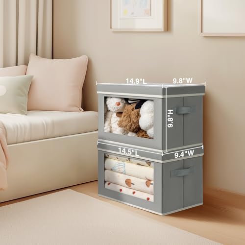 Homsorout Decorative Bins with Lids - Stackable Cube Bins for Closet, 5 Pack Clear Windows Fabric Organizer Bins, Home Organizers and Storage for Clothes, CD, Towels, Grey - Image 5