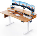HUANUO 60″ x 30″ Electric Standing Desk with 2 Drawers, C-Clamp Mount Compatible, Height Adjustable Computer Desk, Home Office Stand Up Desk with 4 Preset Heights & 2 Hooks, Light Vintage by HUANUO