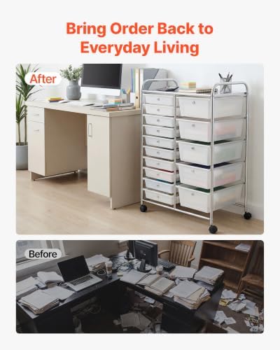 VEVOR Rolling Cart with Drawers, Double Row 15 Drawer Storage Organizer, Mobile Utility Cart with Chrome Steel Frame, Universal Casters & 2 Brakes, for Office, Classroom, Craft Room, Studio, Garage - Image 6