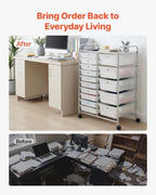 VEVOR Rolling Cart with Drawers, Double Row 15 Drawer Storage Organizer, Mobile Utility Cart with Chrome Steel Frame, Universal Casters & 2 Brakes, for Office, Classroom, Craft Room, Studio, Garage - Image 6