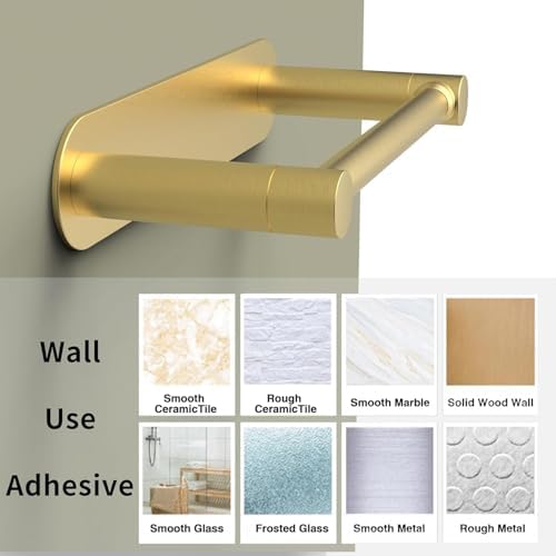 Adhesive Toilet Paper Holder, Self Adhesive Double Post Pivoting Toilet Tissue Holder, Stick on No Drilling Toilet Paper roll Holder for Bathroom, Stainless Steel and Zinc Alloy, Brushed Gold, 2Pack - Image 6