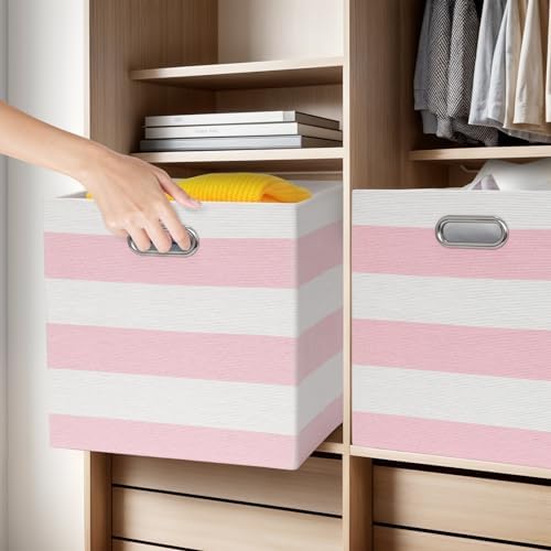 13 x 13 x 13 Inch Linen Stripe Storage Cubes for Home Organizing, Pack of 4 - Image 6