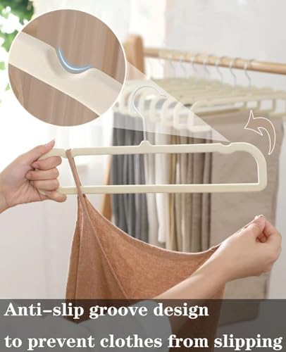 Pants Hangers Non Slip - 20 Pack Velvet Hangers for Closet - Thin Space Saving Clothes Hanger - Strong, Durable, Perchas Terciopelo with 360° Rotatable Hook for Jean, Tank Top, Bra, Shorts (Beige) - Image 6