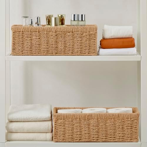 Vagusicc Wicker Storage Basket, Paper Rope Wicker Baskets with Handles, Toilet Paper Basket for Toilet Tank Top, Small Wicke Baskets for Organizing Shelves, 2-Pack, Natural - Image 3