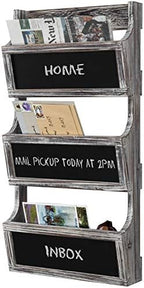 MyGift Wall Mounted Torched Solid Wood Magazine and Mail Holder Organizer Rack with 3 Slots and Chalkboard Labels by MyGiftHome