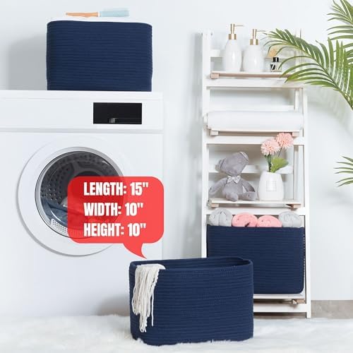 MINTWOOD Design 3-Pack Decorative Woven Storage Baskets for Shelves, Cube Bin Box for Organizing Books, Shoes, Dog Toys, Pantry Closet and Living Room Organizer, Navy Blue - Image 6