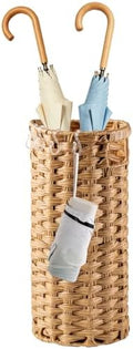 Rattan Umbrella Stand for Entryway,Hand-Woven Umbrella Holder Indoor with Doormat, Removable Drip Tray & 4 Hooks,Waterproof Umbrella Storage Basket by YQDHYLYH