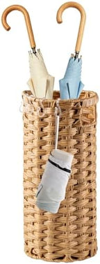 Rattan Umbrella Stand for Entryway,Hand-Woven Umbrella Holder Indoor with Doormat, Removable Drip Tray & 4 Hooks,Waterproof Umbrella Storage Basket by YQDHYLYH