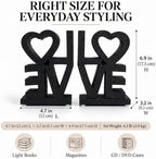 Love Bookends, Black Decorative Book Ends for Shelves, Resin Bookends Set - Image 2