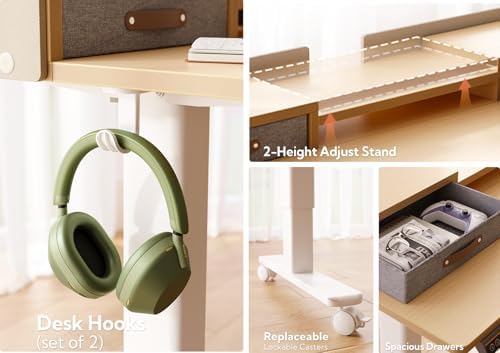 Claiks Standing Desk with Drawers & Wheels, 2 Height Shelf 59" Ntural - Image 5