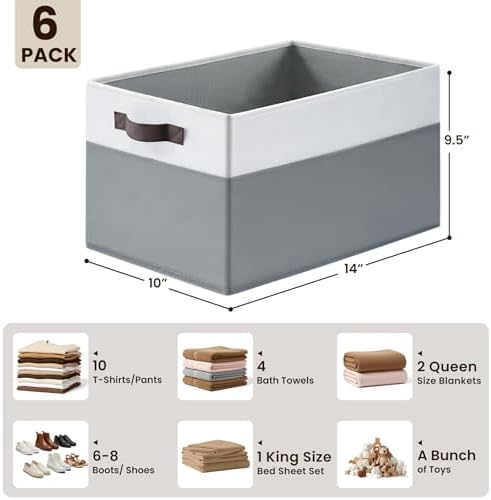 Criusia Closet Organizers and Storage Baskets - 6 Pack Shelf Organizer Bins with Handles - Clothes Storage Bins for Bedroom Nursery Home Closet Organization - Blanket Toy Storage Organizer - Image 2
