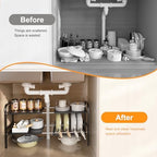 Under Sink Organizer 2 Tier Kitchen Storage Rack, Expandable Pot and Pan Organizer with Adjustable Height & 4 Dividers, Removable Kitchen Shelf for Cabinet, Countertop(6panels,1 Pot rack, Black) - Image 2