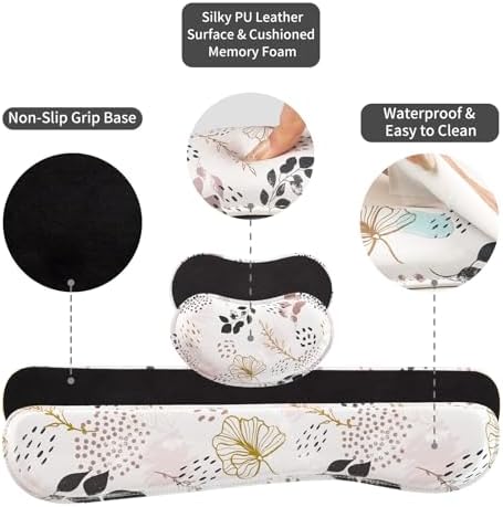 QiyI PU Leather Desk Mat Set, 4-in-1 Ergonomic Wrist Rest, Botanical Leaf - Image 6