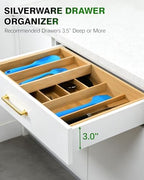 HULISEN Double Layer Bamboo Utensil Drawer Organizer for Silverware Cutlery - Image 3