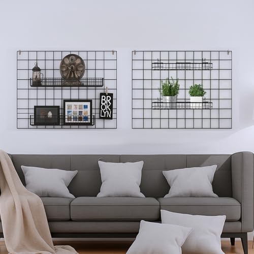 4 Pcs 15.75 x 3.94 x 1.97 Inch Metal Grid Wall Baskets with Hooks Grid Wall Shelves Hanging Wire Basket Multi Function Storage Organizer for Kitchen Organizing Display (Black) - Image 7