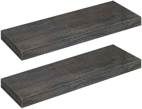 HOOBRO Floating Shelves for Wall, Wall Mounted Shelf Set of 2, 23.6" Hanging Shelf with Invisible Brackets, for Wall Decor Storage in Bathroom Bedroom Kitchen Livingroom Office, Charcoal Gray BC60BJ01 by HOOBRO