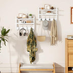YMYNY Double Shelf Coat Rack Wall Mount with 8 Hooks, White HWS009W-2 - Image 2
