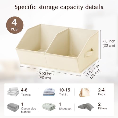 Homsorout Closet Organizers and Storage Bins - 4 Pack Collapsible Divided Trapezoidal Cube Storage Bins Baskets For Organizing Clothes Blankets,Toys, Books, Towels(Beige) - Image 2