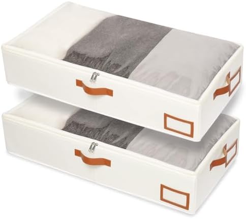 Yawinhe 48L Under Bed Storage Containers,2 Pack Blanket Bags,Beige by Yawinhe