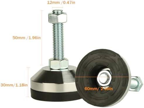 Heavy Duty Leg levelers ， Leveling Legs 2.36" Dia Base,Adjustable feet levelers M12 Thread, 1300 Lb Capacity,Capacity for Workbench, Machine, Cabinet (D60xM12x50,4 Pcs, Black) - Image 3