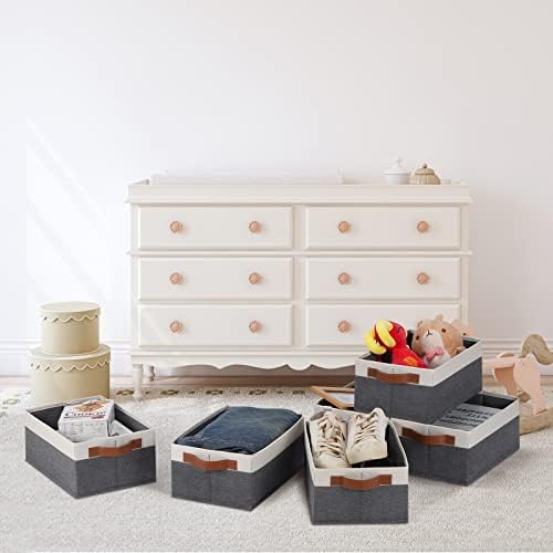 GhvyenntteS Small Fabric Storage Bins with Handles 6 Pack, 11.8" x 7.87" x 5.11" Storage Baskets for Shelves, Baskets for Organizing Clothes Underwear Socks Hats DVDs (Grey/White) - Image 6