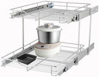 DINDON 2 Tier Pull Out Cabinet Organizer (14" W X 18" D), Double Tier Wire Basket Slide Out Shelf Storage for Kitchen Base Cabinet Organization ​for Kitchen, Pantry, Bathroom, Chrome by DINDON