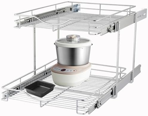 DINDON Pull Out Cabinet Organizer (14" W X 21" D), Cabinet Pull Out Shelves, 2 Tier Pull Out Drawers for Kitchen Cabinets, Wire Basket Slide Out Shelf for Cabinet Organization ​in Kitchen, Pantry by DINDON