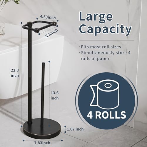 RARXTR Toilet Paper Holder Stand, Post Pivoting Design Free Standing Toilet Paper Holder with Storage for 4 Rolls, 304 Stainless Steel Tissue Holder with Reserve, Heavy-Duty Base (Oil Rubbed Bronze) - Image 6