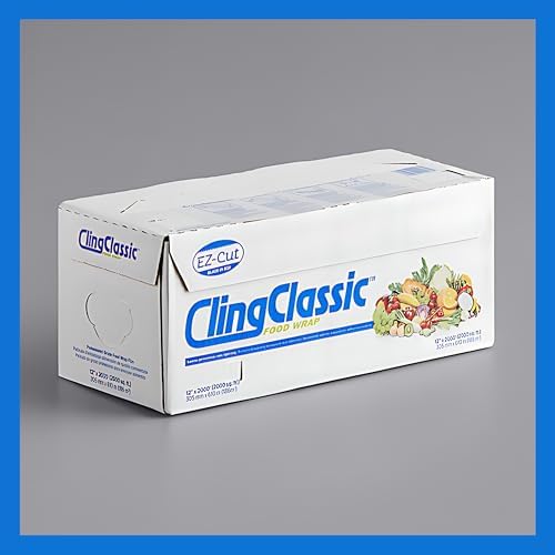 Cling Classic Plastic Wrap 12 in x 2000 ft Food Stretch Film Roll Clear ZipSafe Blade Cutter Easy to Cut Dispenser PVC BPA-Free Microwave & Freezer Safe Seal Home Commercial Use (12" x 2000') by Pokanic%C2%AE