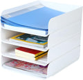 (4pcs Pack) HKeeper Stackable Paper Trays,Letter Tray Organizer,Office Desktop Organizer,A4 Paper Holder,Supplies Magazine,File Documents,Receipts（White,Regular） by HKeeper