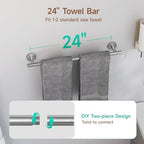 USHOWER 4PCS Brushed Nickel Bathroom Accessories Set, 24-Inch Towel Bar Set - Image 3