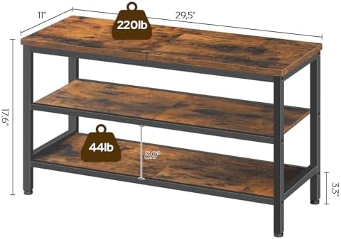 YATINEY Wooden Shoe Bench, 3-Tier Shoe Rack, Sturdy Shoe Storage Bench for Entryway, Living Room, Space Saving Entry Bench, Rustic Brown and Black HX06BR - Image 3