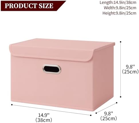 STOREONE Fabric Storage Cube Bins Foldable Organizer Container Collapsible Basket with Lids and Metal Handles, for Home, Bedroom, Closet 3 Pcs (multicolour-pink) - Image 2