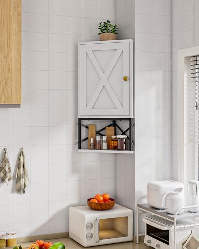 CHOEZON Bathroom Wall Cabinet, Corner Medicine Cabinet, Wall Mount Corner Cabinet for Bathroom with Open Shelf and Adjustable Shelf, Space-Saving, for Bathroom, Kitchen, Living Room, White and Black - Image 3