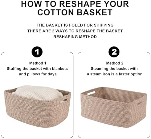 OIASKET Large Storage Basket for Organizing, Woven Rope Basket for Shelves, Closet Organizer Bins for Clothes, Blanket, Toys, Baby Nursery Storage, 17.7" x 13" x 7.87", 2 Packs Brown - Image 6