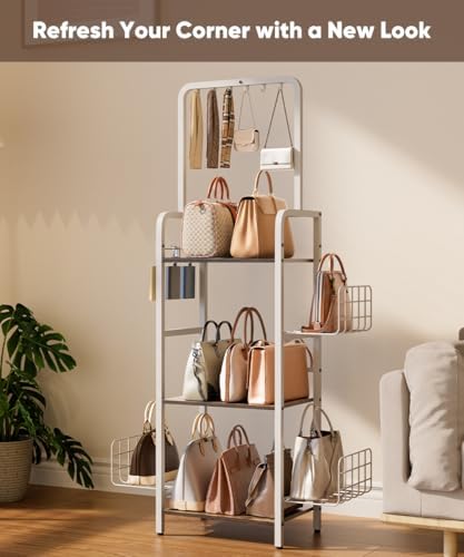3-Tier Tall Purse Organizer Rack Stand, Bag Storage Holder, White - Image 6