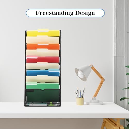 EASEPRES Desk File Organizer Mesh 11-Tier, Hanging Wall Mount Document Organization Stand, Desktop Vertical Mail Paper Folder Holder Rack with Bottom Tray for Office Home Cubicle Countertop, Black - Image 6