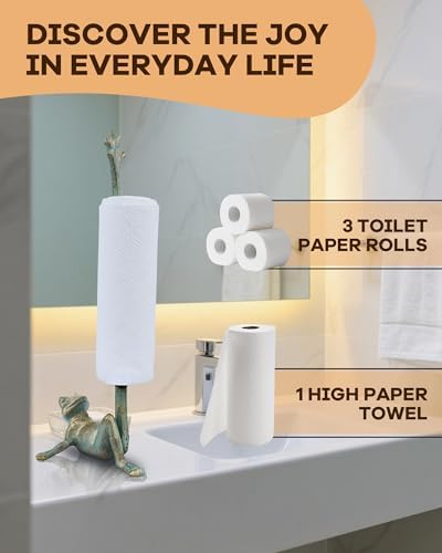 16.5" Golden-Green Frog Paper Towel Holder for Bathroom & Kitchen - Whimsical Cast Iron Free Standing Paper Roll Holder, Decorative Toilet Paper Stand with Weighted Base - Image 6