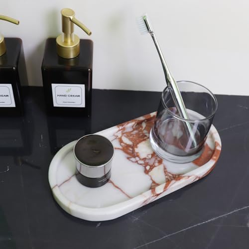 OOBOOB Oval Natural Marble Bathroom Tray for Decor Countertop, Marble Vanity Tray for Candles Perfume, Jewelry, Cosmetics, Elegant Vanity Organizer for Jewelry, Perfume - Image 7