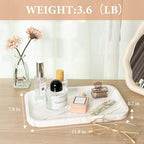Karibiber Marble Vanity Tray, Marble Bathroom Tray Countertop, Decorative Trays for Dresser Organizer, White Stone Storage Serving Trays for Kitchen, Perfume, Jewelry Cathall Holder, Unique Veining - Image 2
